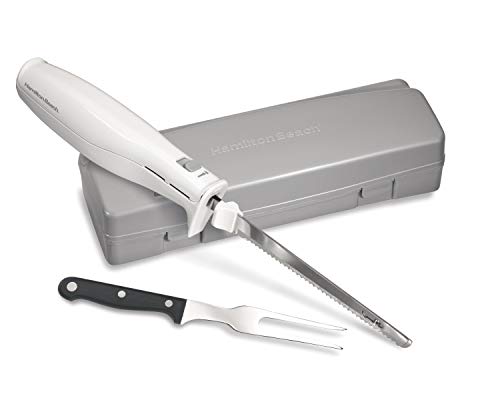 Hamilton Beach Electric Knife for Carving Meats, Poultry, Bread, Crafting Foam & More, Storage Case & Serving Fork Included, White (74250R)