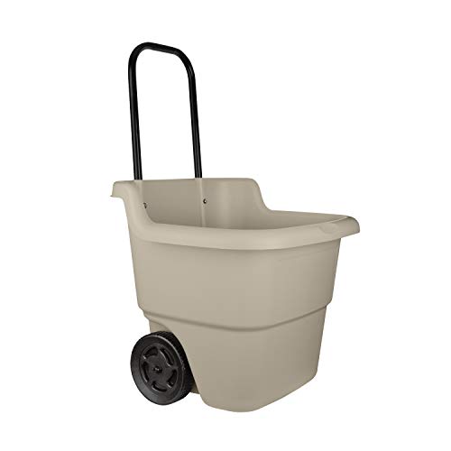Suncast 2-Wheel Resin Multi-Purpose Cart with Handle - 15.5 Gallon Cart for Garden, Grocery Store and Home - Brown
