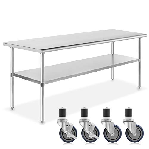 GRIDMANN NSF Stainless Steel Commercial Kitchen Prep & Work Table w/ 4 Casters (Wheels) - 72 in. x 30 in.