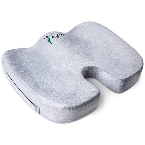 Aylio Coccyx Orthopedic Comfort Foam Seat Cushion for Lower Back, Tailbone and Sciatica Pain Relief (Gray)