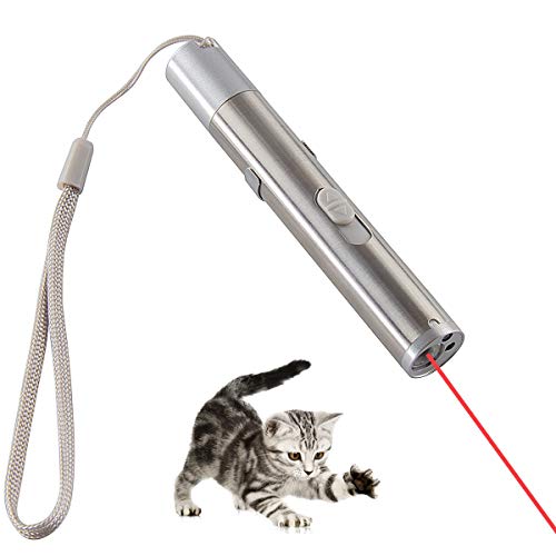 Lavibest 1Pc 3 in 1 Red Dot Cat Toy USB Charging Interactive Pet Chaser Tool LED Light Training Exercising Interesting Toys, Silver