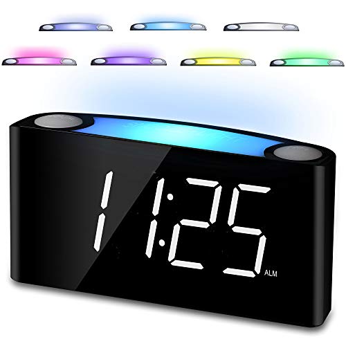 Digital Alarm Clock for Bedrooms, 7” LED Large Display & Slider Dimmer, 12/24 H, 2 USB Chargers, Loud Alarm for Heavy Sleepers, 7 Color Night Light Alarm Clock for Kids Boy Girl Travel Desk Nightstand