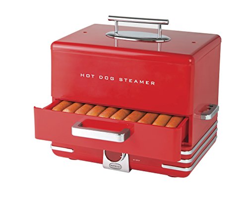 Nostalgia HDS248RD Extra Large Diner-Style Steamer 24 Hot Dogs and 12 Bun Capacity, Perfect For Breakfast Sausages, Brats, Vegetables, Fish-Red