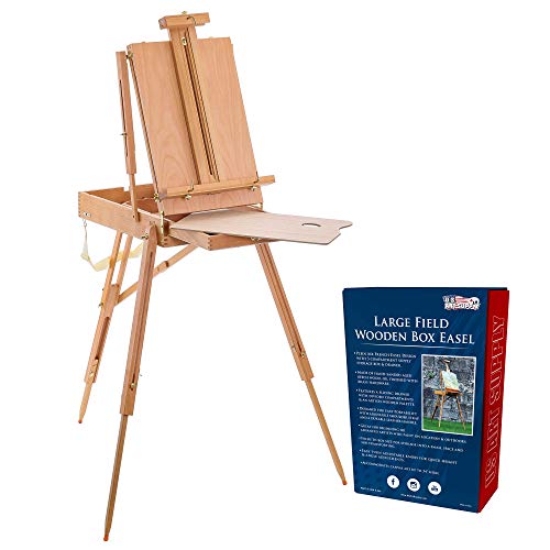 U.S. Art Supply Coronado Large Wooden French Style Field and Studio Sketchbox Easel with Artist Drawer, Palette, Premium Beechwood - Adjustable Wood Tripod Easel Stand for Painting, Sketching, Display