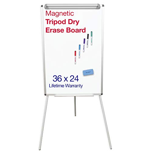 Tripod Whiteboard Stand - Dry Erase White Board Easel with Magnetic Markers & Eraser - 24X36” - Adjustable Height & Aluminum Frame - Perfect Lightweight Board