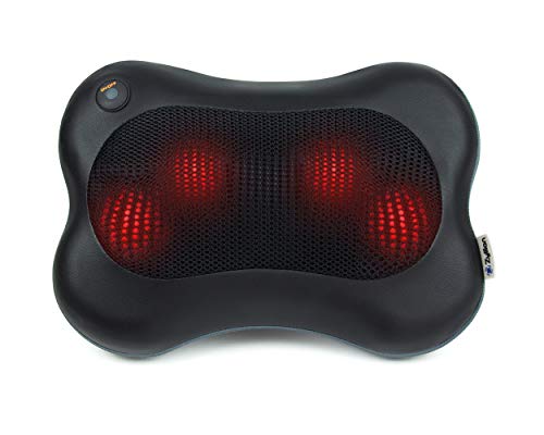 Zyllion Shiatsu Back and Neck Massager - Kneading Massage Pillow with Heat for Shoulders, Lower Back, Calf - Use at Home and Car, Black, (ZMA-13-BK)