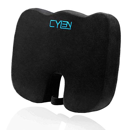 CYLEN Home-Memory Foam Bamboo Charcoal Infused Ventilated Orthopedic Seat Cushion for Car and Wheelchair - Washable & Breathable Cover (Black)