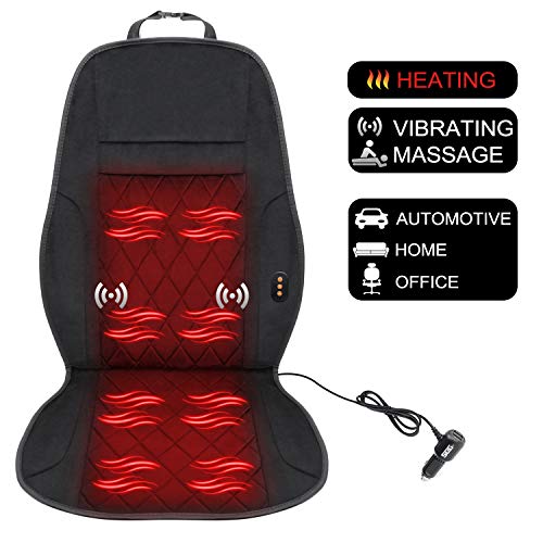 SEG Direct Heating Car Seat Cushion, Vibrating Massage Seat Cover, Heated Pad for Car Home Office, 12V Heater for Winter
