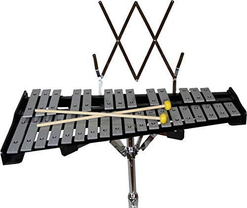 Gearlux 32-Note Glockenspiel Bell Kit with 8" Practice Pad, Stand, Music Rest, Mallets, Drum Sticks, and Gig Bag