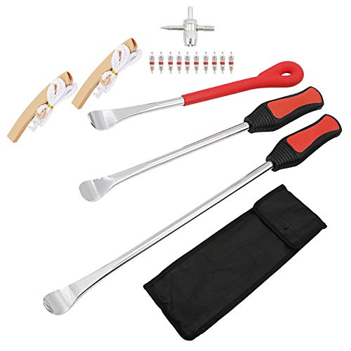 3PCS 14.5’’ 11.5’’ 10’’ Tire Spoon Lever Tool Kit Sammanlight Professional Motorcycle Bike Iron Tires Change Mounting Tool Repair Kit with Bag + 2 Rim Protector