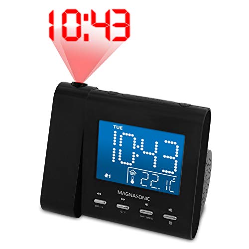 Magnasonic Projection Alarm Clock with AM/FM Radio, Battery Backup, Auto Time Set, Dual Alarm & 3.5mm Audio Input (EAAC601)