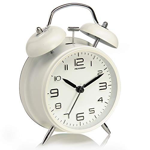 Peakeep 4 inches Twin Bell Alarm Clock with Stereoscopic Dial, Backlight, Battery Operated Loud Alarm Clock