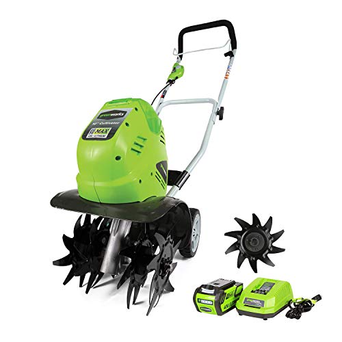 Greenworks 10-Inch 40V Cordless Cultivator with Extra Tines, 4Ah Battery and Charger Included 27062