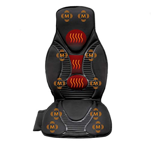 FIVE S FS8812 Vibration Massage Seat Cushion, Massager with Heat, 10 Vibration Motors for Neck, Shoulders, Back/Lumbar, Thighs for Home, Office, Car (Black)
