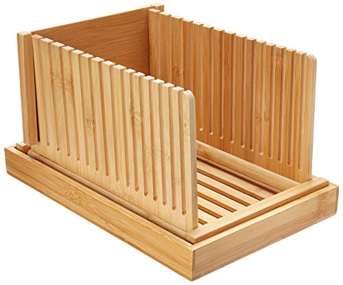 Swacole Bamboo Bread Slicer Guide with Crumb Tray