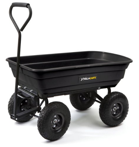 Gorilla Carts GOR200B Poly Garden Dump Cart with Steel Frame and 10-Inch Pneumatic Tires, 600-Pound Capacity, 36-Inch by 20-Inch Bed, Black Finish