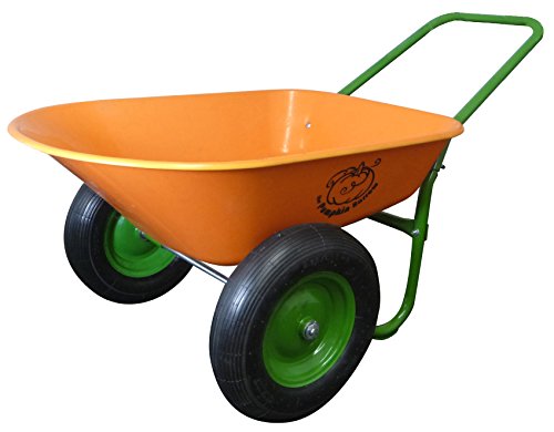 Dual-Wheel Residential Yard Rover Wheelbarrow - Pumpkin - 5 Cubic Foot Poly Tray with Flat Free Tires