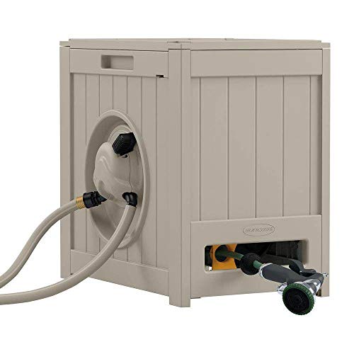 Suncast Aquawinder 125' 175 ft Lightweight Water Powered Retractable Hose Reel Portable Hands Free and for Your Garden, Taupe