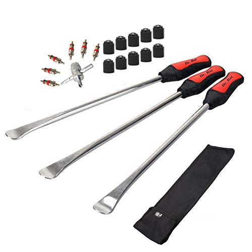 Dr.Roc 14.5 inch Perfect Leverage Tire Spoon Lever Iron Tool Kit Motorcycle Dirt Bike Lawn Mower Professional Tire Changing Tool with Durable Bag 3 PCS Tire Spoons Valve Tool with Valve Cores and Caps