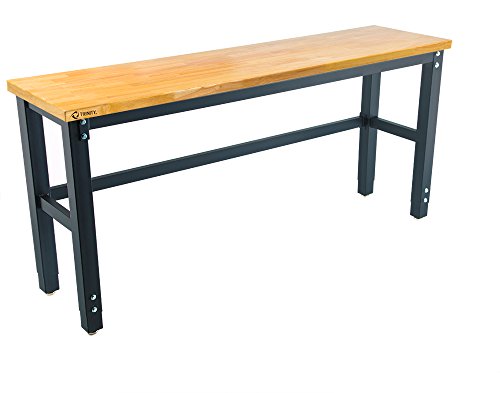 TRINITY TLS-7202 Wood Top Work Table, 72" x 19", Black
