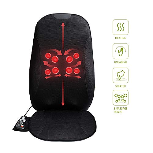 Mynt Shiatsu Seat Massage Cushion with Heat - Durable with Kneading and Shiatsu Massager for Back – FDA Approved, 8 Massage Nodes, for Home, Office, Car and More