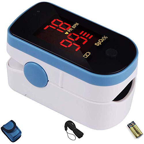 CHOICEMMED Sky Blue Finger Pulse Oximeter - Blood Oxygen Saturation Monitor - SPO2 Pulse Oximeter - Portable Oxygen Sensor with Included Batteries - O2 Saturation Monitor with Carry Pouch