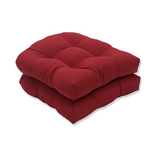 Pillow Perfect Outdoor/Indoor Pompeii Tufted Seat Cushions (Round Back), 19" x 19", Red, 2 Pack