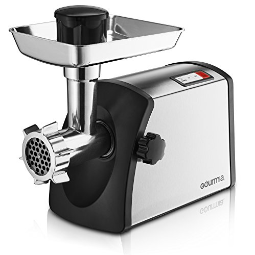 Gourmia GMG7500 Prime Plus Stainless Steel Electric Meat Grinder Different Grinding Plates, Sausage Funnels And Kibbeh Attachment Recipe Book Included 800 Watts ETL Approved 2200 Watts Max. - 110V