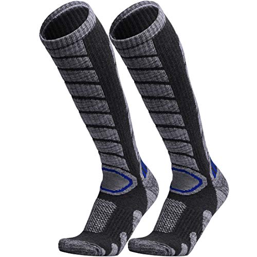 WEIERYA Ski Socks 2 Pairs Pack for Skiing, Snowboarding, Cold Weather, Winter Performance Socks Grey Medium