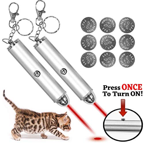 Animmo 2X Cat Light Pointers Batteries Included for Both Plus Individually Tested for Proper Function, Stays On (with One Click), Interactive Bright Exercise Training Tool Fun Cat Dog Chaser Toy