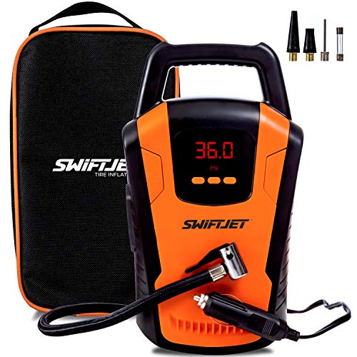 SwiftJet Tire Inflator - 12V Air Compressor Pump (2020 Model) - 150PSI - Portable and Easy to Use - Perfect for Car, Bike and Sporting Equipment Automotive