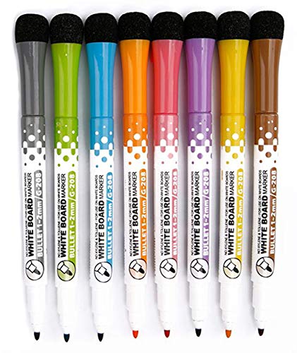 Magnetic Dry Erase Markers with Eraser Cap - 8 Pack, Fine Tip, Low Odor, Non-Toxic - White Board Markers Perfect for Dry Erase Whiteboards in the Office, Classroom or at Home