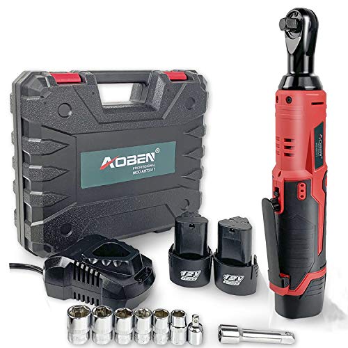 Cordless Electric Ratchet Wrench Set, AOBEN 3/8" 12V Power Ratchet Tool Kit with 2 Packs 2000mAh Lithium-Ion Battery and Charger