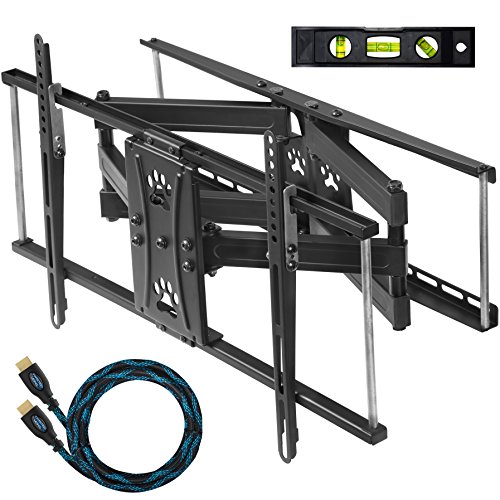 Cheetah Mounts Dual Articulating Arm TV Wall Mount Bracket for 20-80” TVs up to VESA 600 and 115lbs, fits 16", 24" Wall Studs and Includes a Twisted Veins 10’ HDMI Cable & 6” 3-Axis Magnetic Bubble