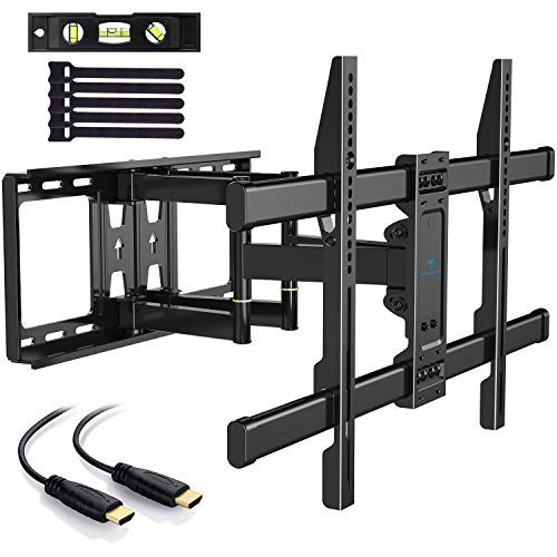 PERLESMITH TV Wall Mount Bracket Full Motion Dual Articulating Arm for Most 37-70 Inch LED, LCD, OLED, Flat Screen, Plasma TVs up to 132lbs VESA 600×400 with Tilt, Swivel and Rotation - PSLFK1