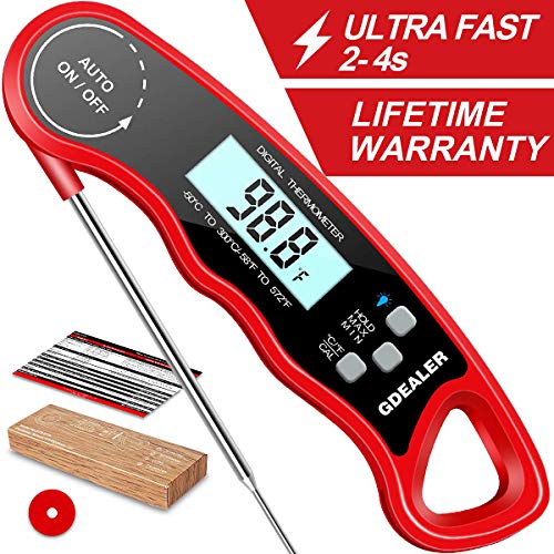 GDEALER DT09 Waterproof Digital Instant Read Meat Thermometer with 4.6” Folding Probe Calibration Function for Cooking Food Candy, BBQ Grill, Smokers