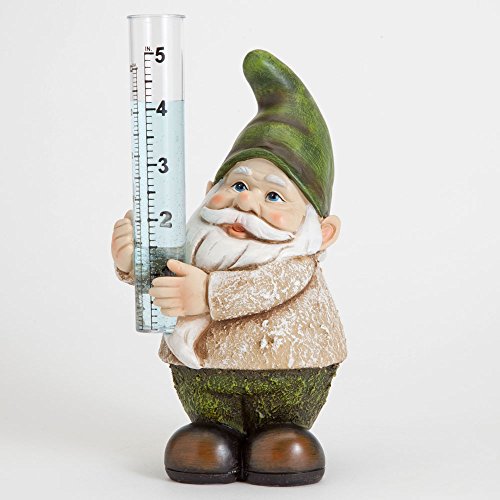Bits and Pieces Garden Décor-Hand Painted Gnome Rain Gauge Sculpture for Your Garden, Lawn or Patio - Charming, Durable, Weather Resistant Polyresin Statue