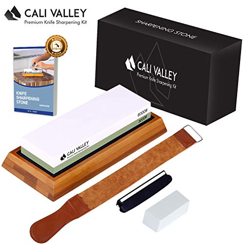 Cali Valley Whetstone 3000 8000 - Premium Professional Knife Sharpening Stone - Best Knife Sharpening Kit with Angle Guide, Flattening Stone & Leather Strop