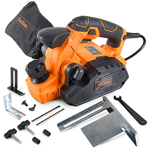 VonHaus 7.5 Amp Electric Wood Hand Planer Kit with 3-1/4" Planing Width and Extra Set of Planer Replacement Wood Blades - Electric Door Planer
