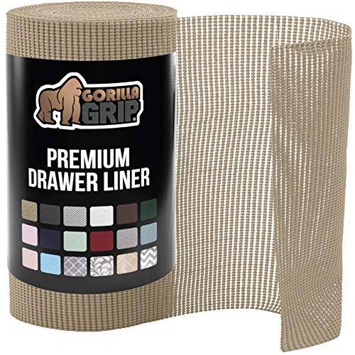 Gorilla Grip Original Drawer and Shelf Liner, Strong Grip, Non Adhesive, Easiest Install, 12 Inch x 20 FT Roll, Durable and Strong Liners, Drawers, Shelves, Cabinets, Storage, Kitchen for Desks, Beige