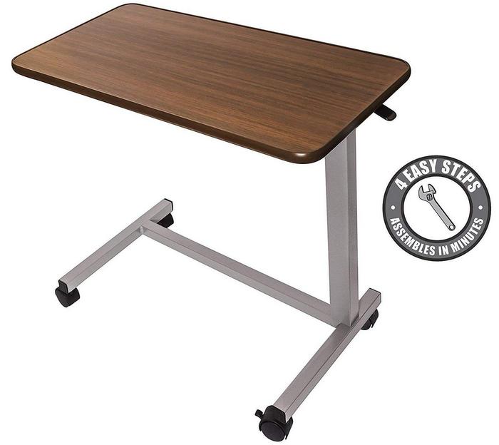 Medical Adjustable Overbed Bedside Table With Wheels