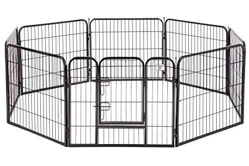 BestPet Pet Playpen Exercise Pen Dog Fence 8 Panels 32”Animal Kennel Cage Yard Travel Camping Metal Portable Folding Indoor Outdoor Crate for Dogs with Door