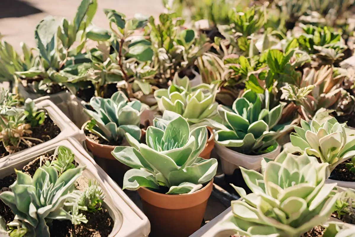 succulents and low water use plants in pots